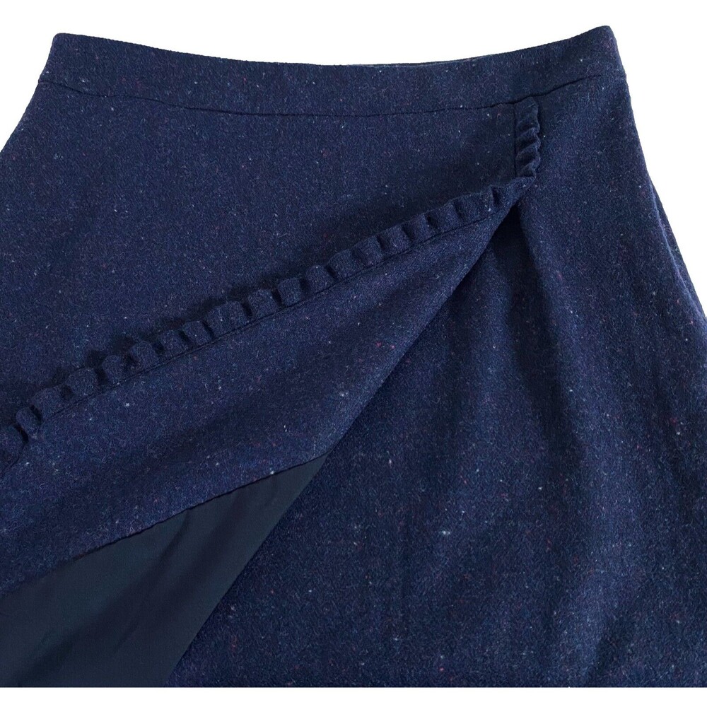 Talbots Speckle Faux Wrap Skirt Women 14 Multicolor Ruffle Trim Wool Blend Lined